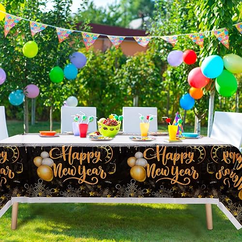 Miniatura 3 de MiniRed Mantel de plástico con texto en inglés "Happy New Year" para fiestas, mantel de plástico 2023, suministros de decoración de mesa desechables