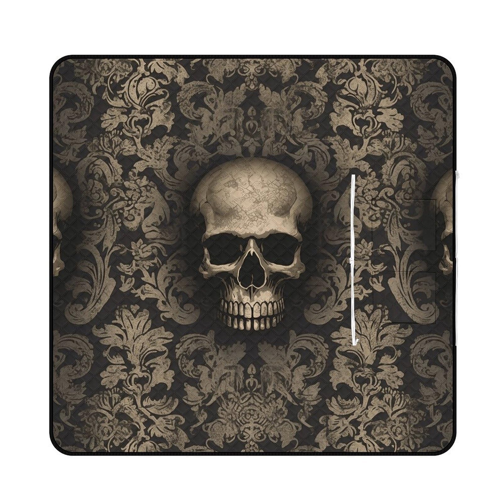 VstaDank Gothic Wallpaper Skull Picnic Mat 200x200cm Extra Large Picnic Blanket with Zipper Waterproof Sandproof Beach Blanket Portable Beach Mat Foldable Camping Blankets for Park Grass Lawn Travel