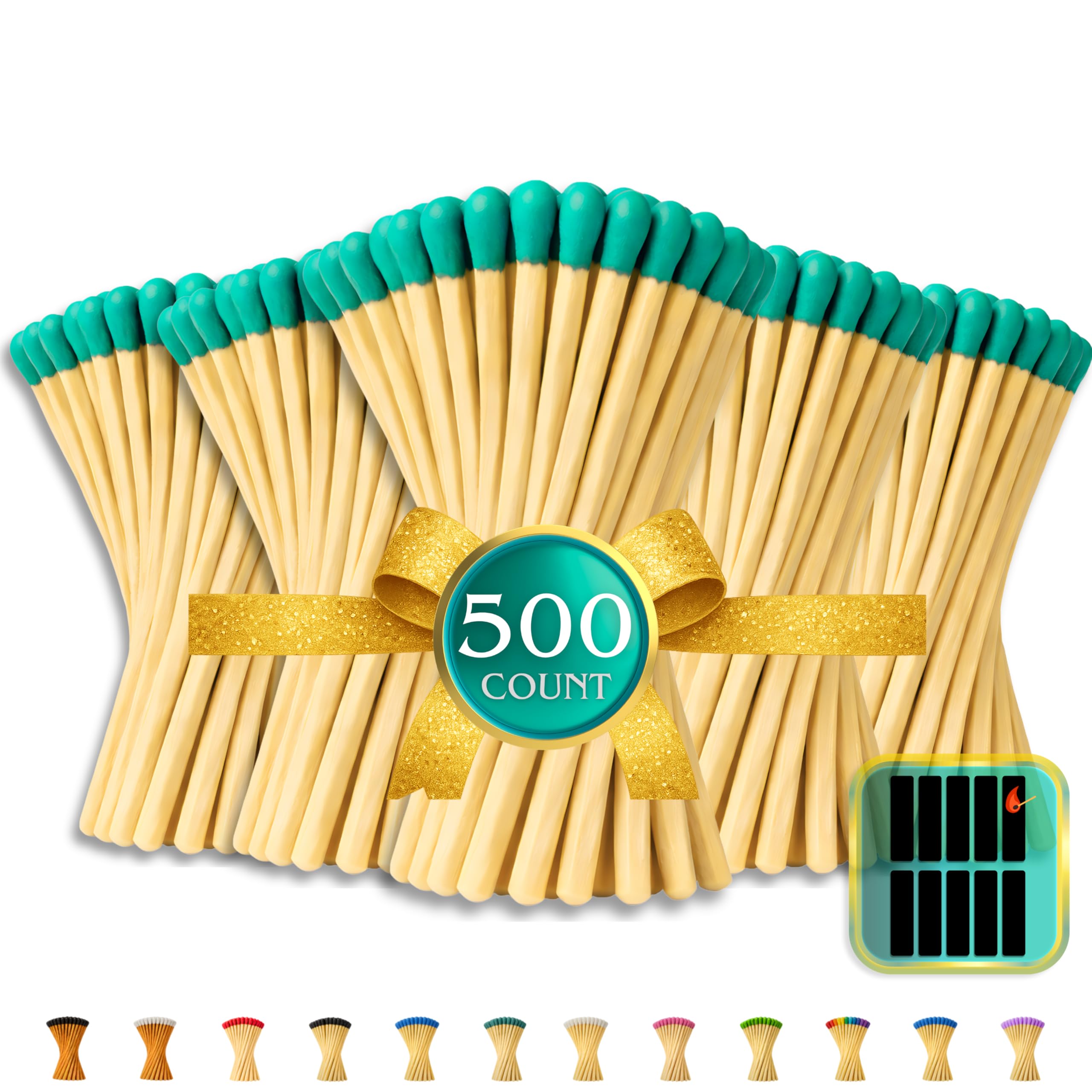 500 Count | 4" Teal Matches | Strikers Included | Color Tip Wooden Match | Refill for Matchstick Jars, Cloche Display, Holders &amp; Bottles | 4 in inches Long