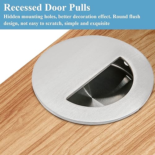 Miniatura 3 de 2 tiradores redondos ocultos para puerta, de acero inoxidable, empotrados, para puerta corrediza, para puerta de granero, tiradores de armario con
