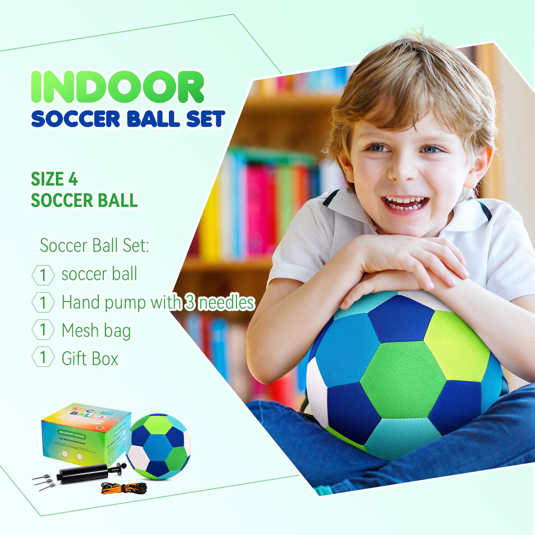 Balón de fútbol de casa, caja de zapatos de Navidad para niños, pelota de fútbol para interiores tamaño 4 con bomba desinflada, bola silenciosa para el interior de la casa para niños pequeños 6