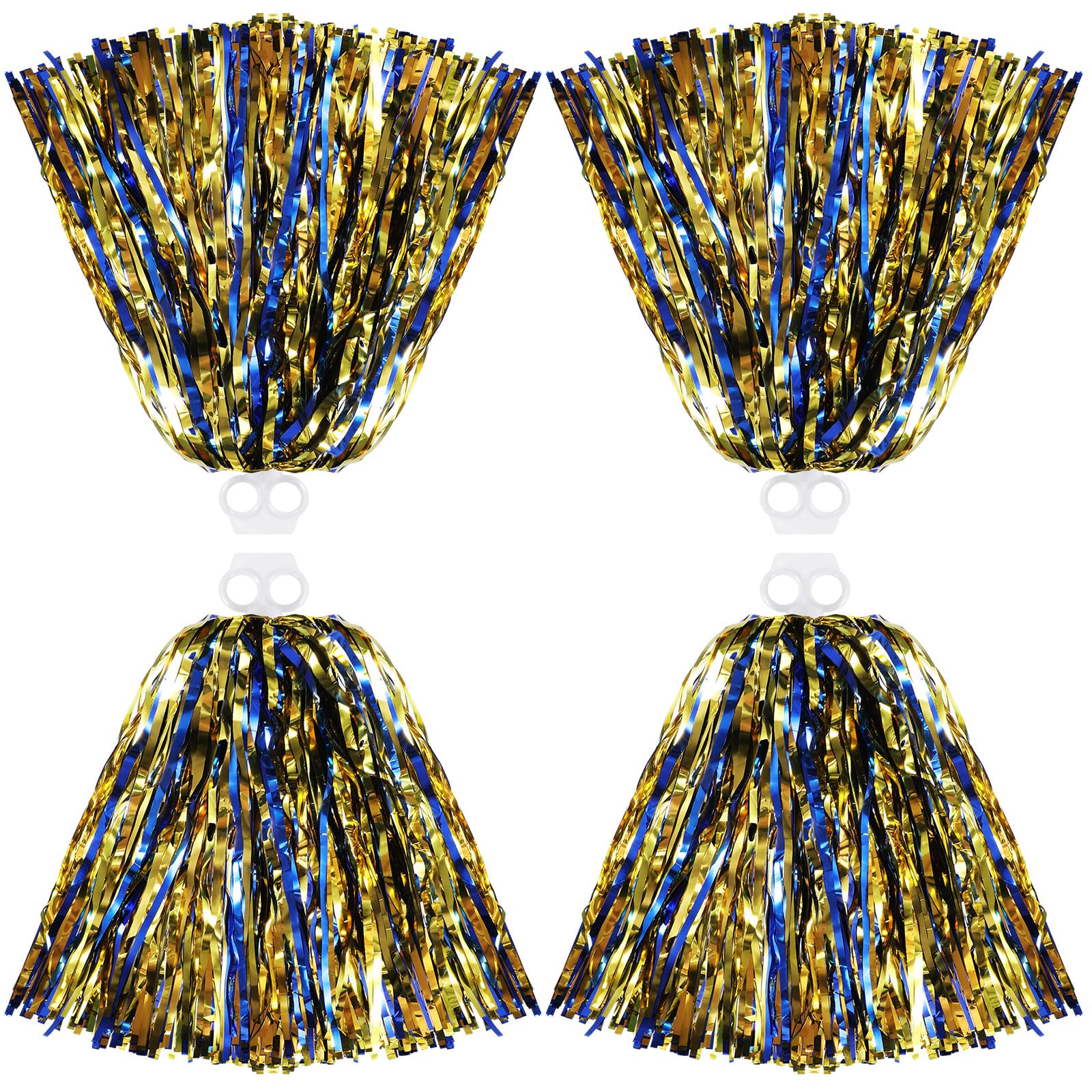 Thenshop Cheerleading Pom Poms 4 Pack Cheerleader Squad Spirited Fun Pompoms Pom Poms Cheer Poms Hand Flowers Metallic Foil Pompoms for Kids Adults Sports Team Spirit Cheering Party (Blue and Gold)