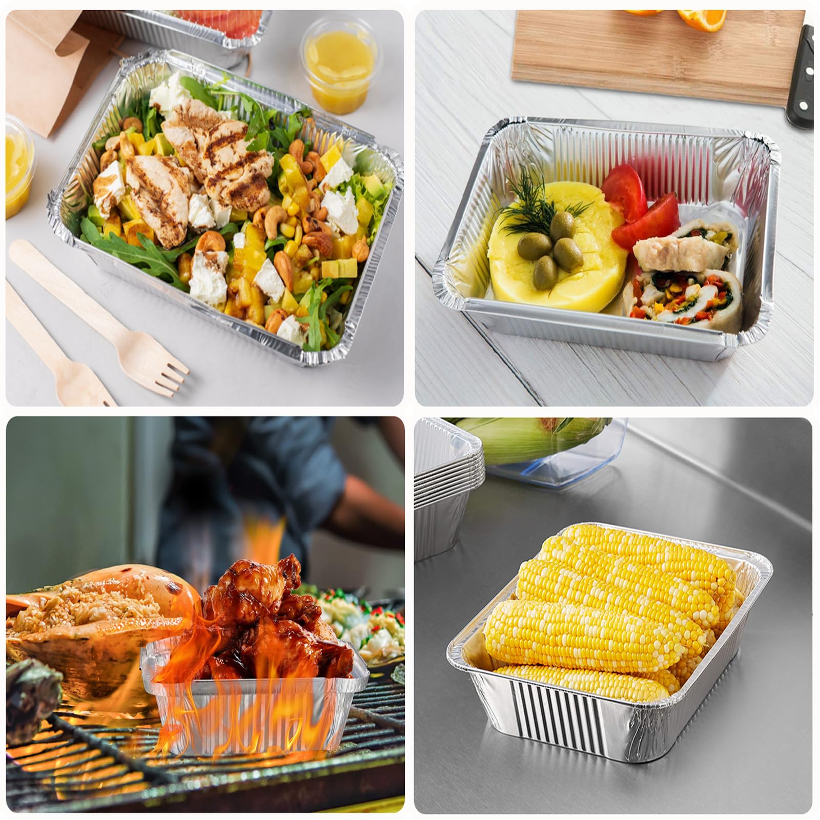 Barquette Aluminium 32 Pièces - 2200ml/1100ml/700ml Avec Couvercle - Pour Barbecue, Cuisiner, Griller, Cuire, Rôtir