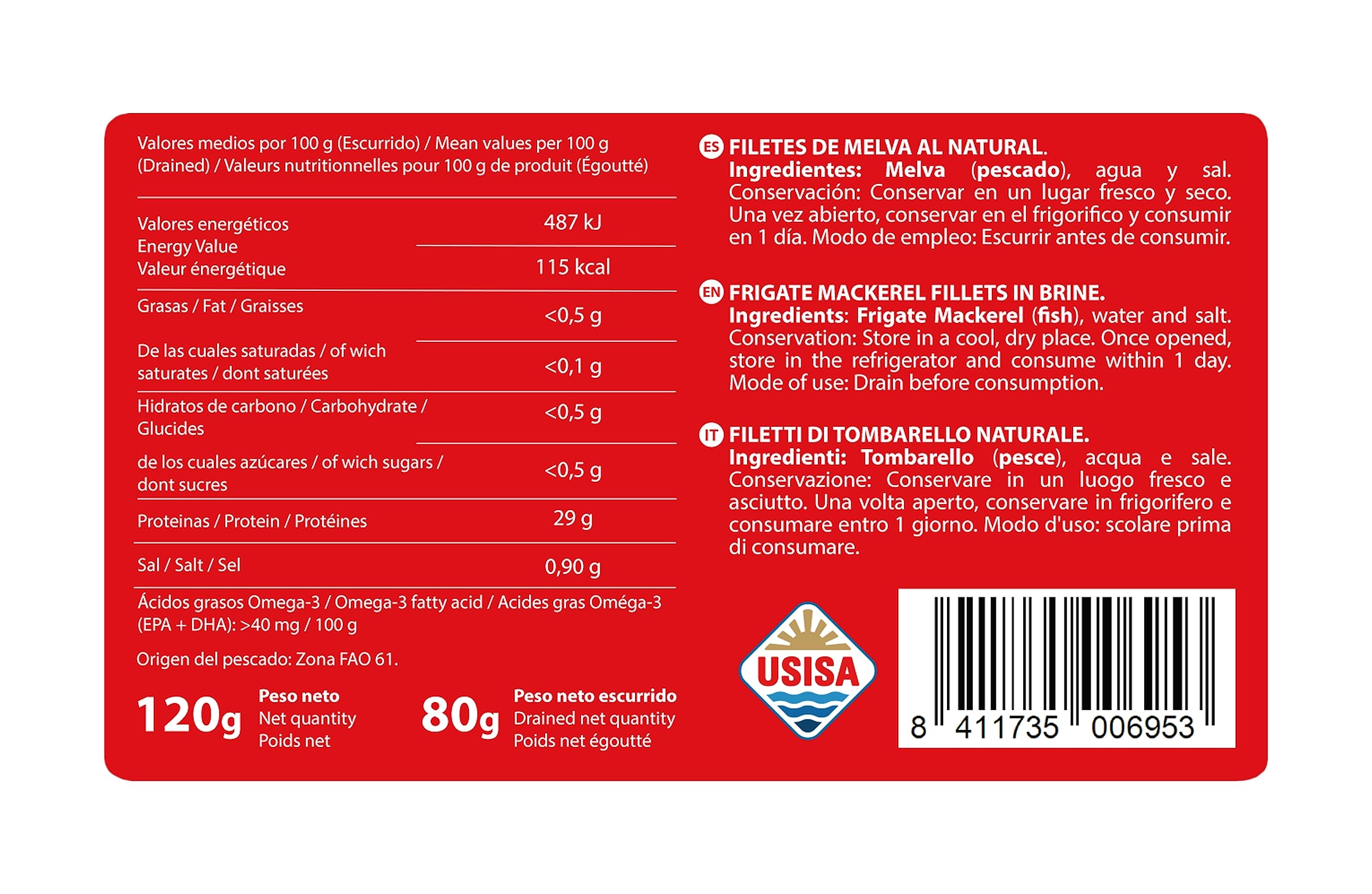 Tejero Filetes de Melva al natural 5 Latas 120 g