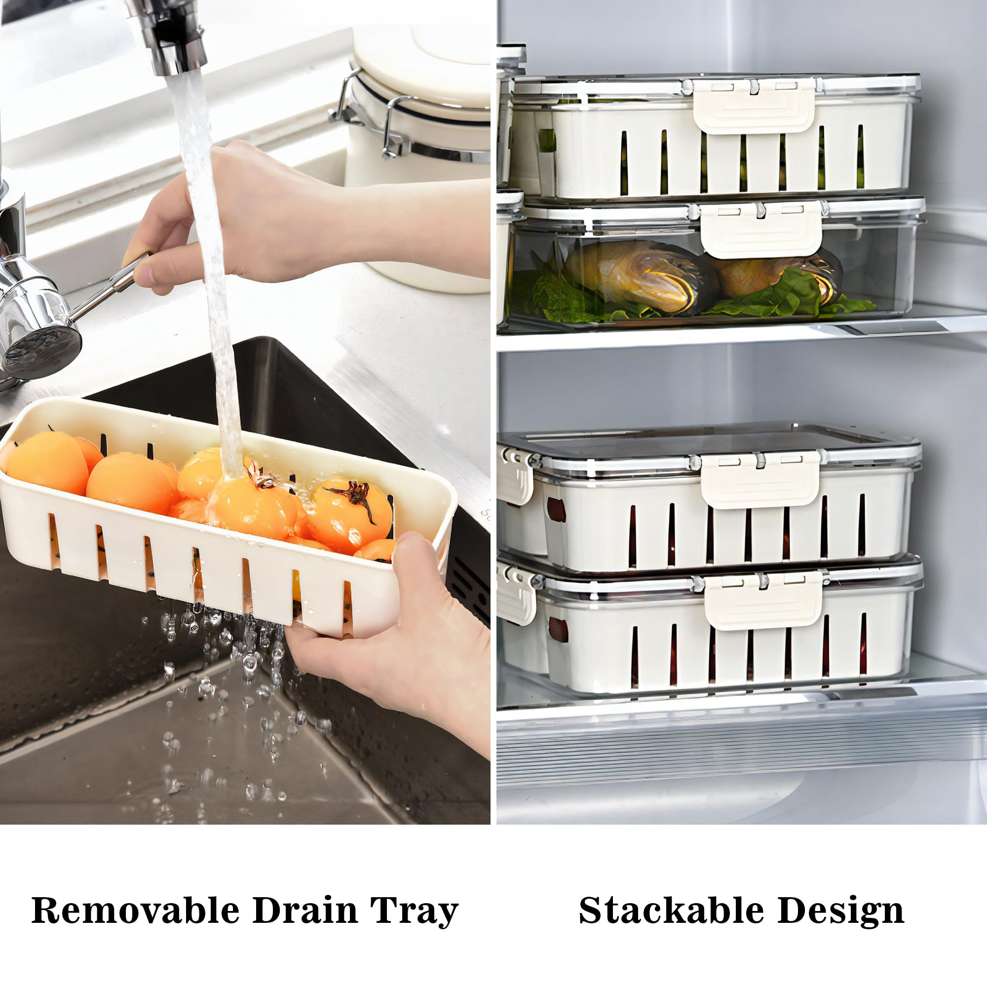 Paquete de 2 cajas divididas para aperitivos con tapas, bandeja apilable para servir alimentos para frutas y verduras, contenedor de almacenamiento de plástico para refrigerador de despensa, 5