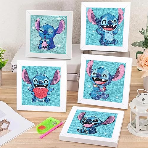 Miniatura 2 de Miairivy Paquete de 6 kits de pintura de diamantes para niños, bricolaje 5D lindo arte de diamantes de dibujos animados, manualidades de pintura de