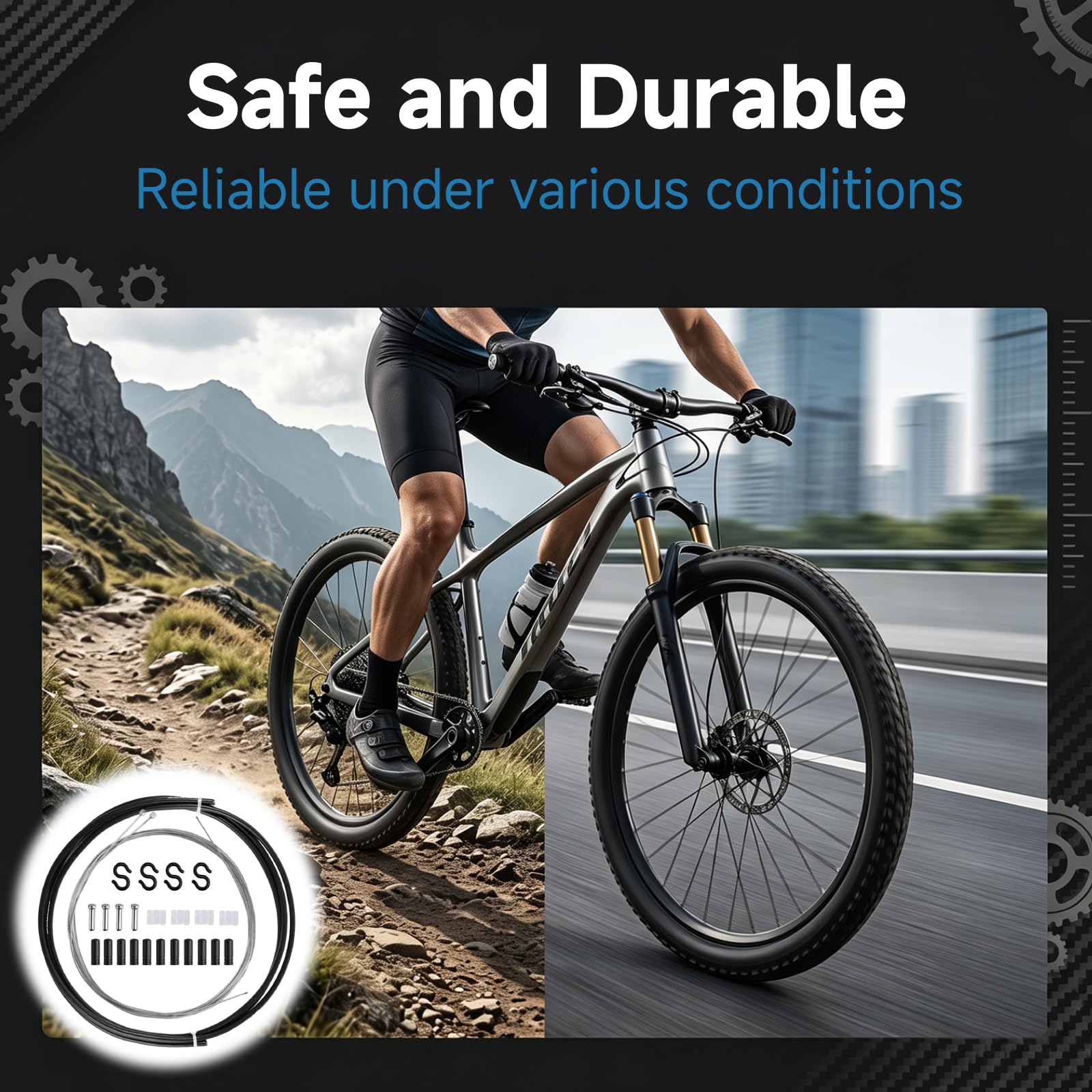Fahrrad Schaltzug Set, Universal Bremszug Fahrrad, 2m Schaltzughülle, 4 Schaltinnenzüge aus Verzinktem Stahl, Endkappen & Zubehör, Schaltzug Fahrrad für Rennrad, MTB, Citybike und Andere