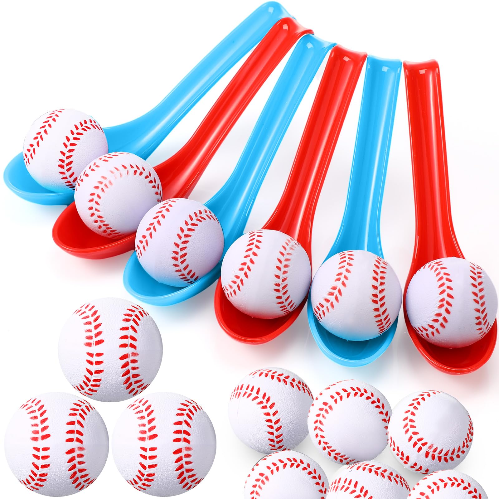 PullCrease 12 Pack Baseball Theme Party Game Spoon Relay Race Toy Set for Kids Adults Baseball Foam Ball and Spoon Race Game for Sports Party Indoor Outdoor School Class Birthday