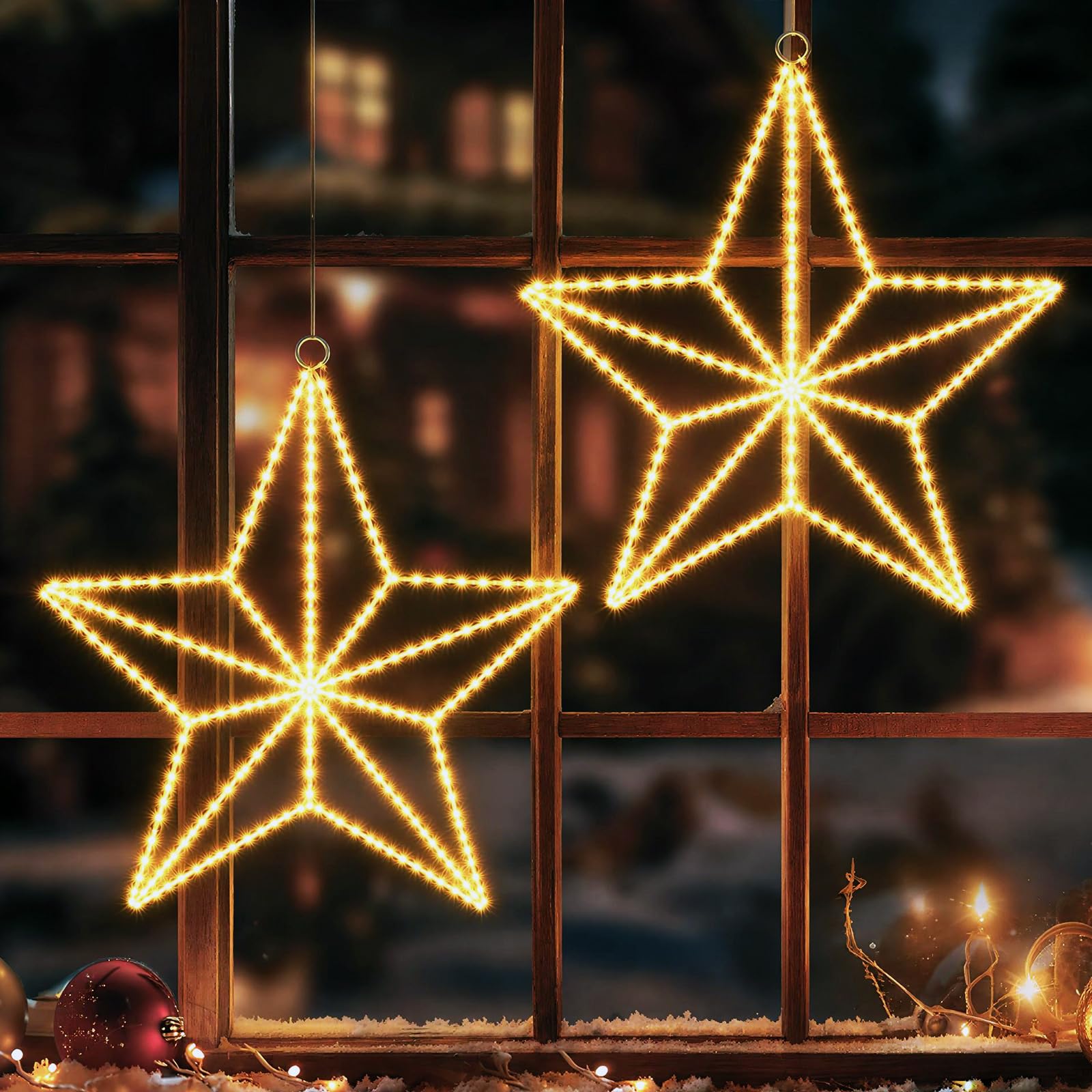 3D Christmas Star Lights 50cm Ultra Large Window Star 2 Pack Foldable Xmas
