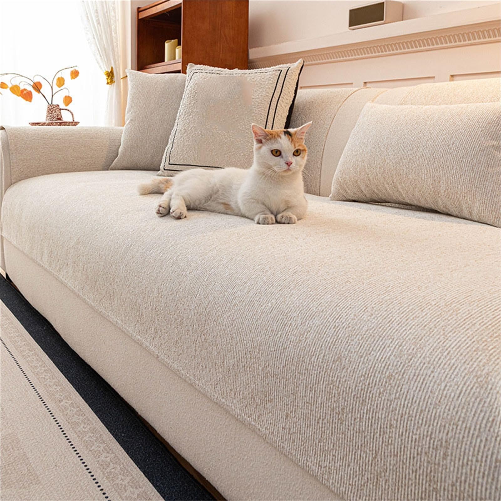 Housse de canapé d'angle matelassée blanche 90x280 cm lavable et antidérapante