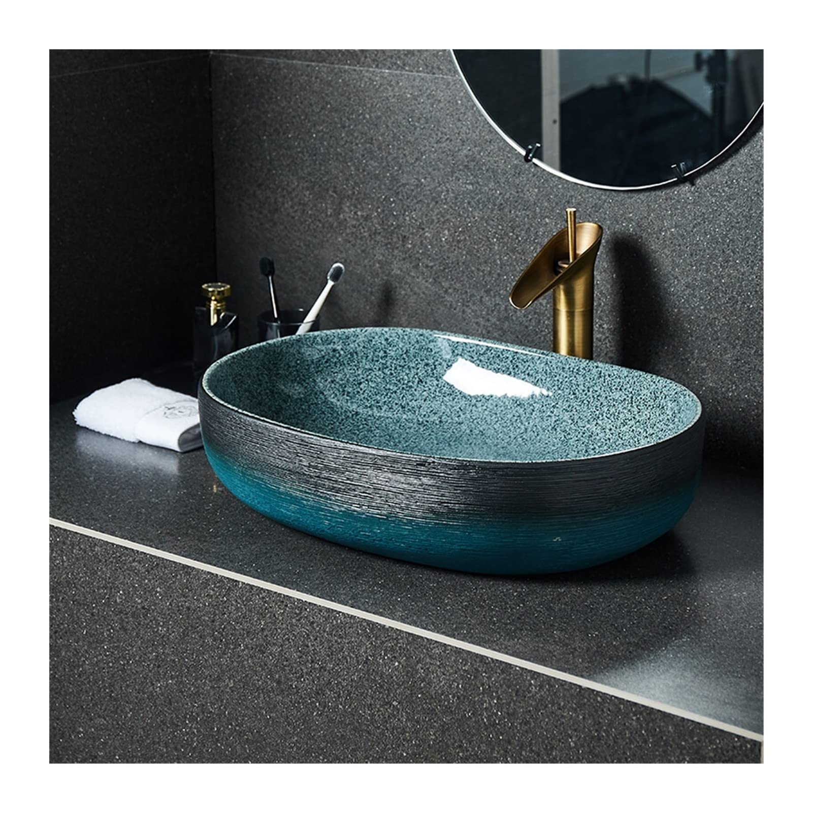 Miroooo A Bathroom Countertop Vessel Sink Ceramic Bathroom Sink Oval Single Vanity Basin Rt Retro Countertop Home Washbasin 18" X 13" Bathroom Sinks