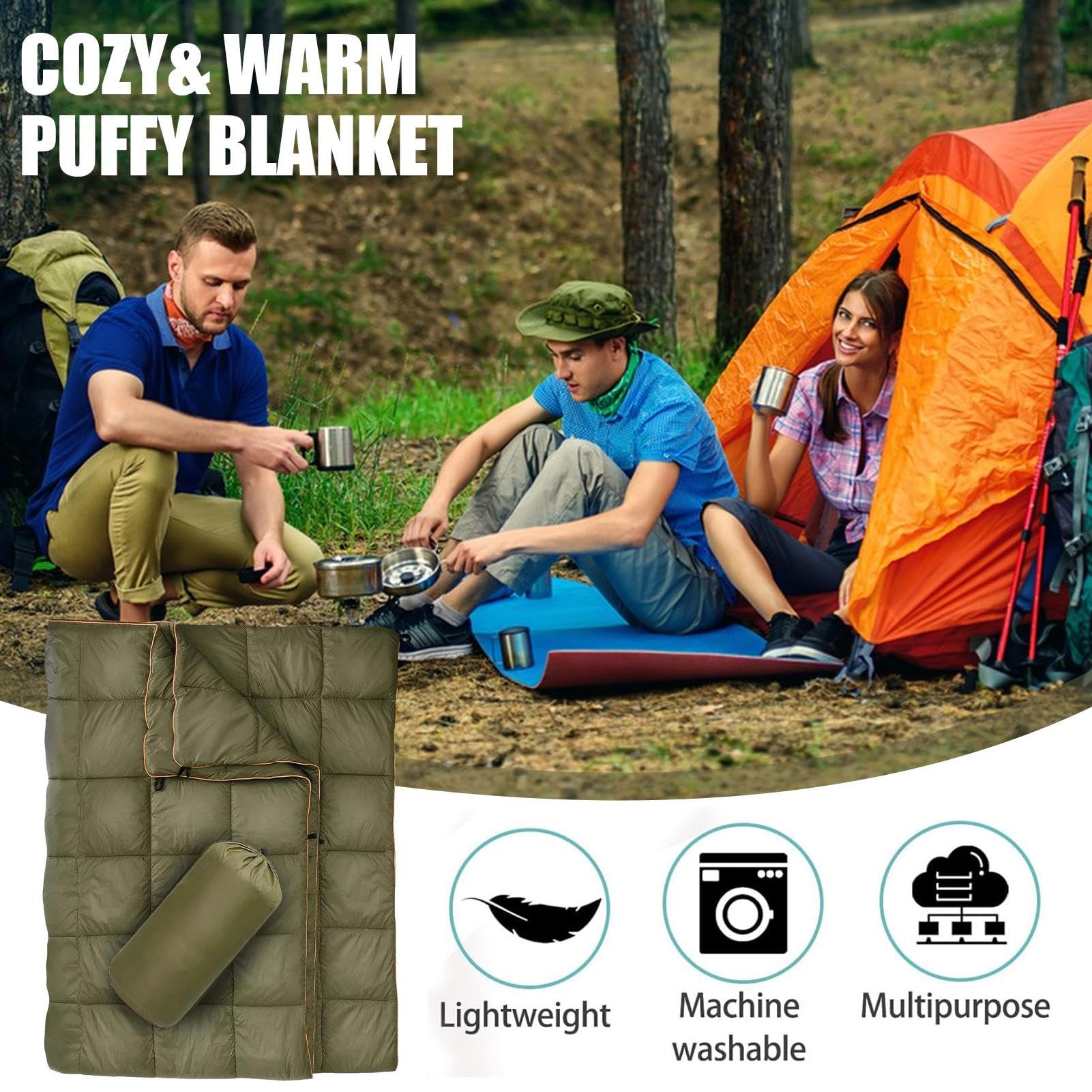 Coperta da campeggio in piuma – coperta termica isolata per esterni | piumino impermeabile | ideale per campeggio, escursioni, viaggi, coperta leggera portatile per avventure all'aperto, casa, pi