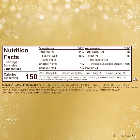 Ferrero Rocher, 6 Count, Premium Gourmet Milk Chocolate Hazelnut, Luxury Chocolate Holiday Gift, Individually Wrapped, 2.6 Oz