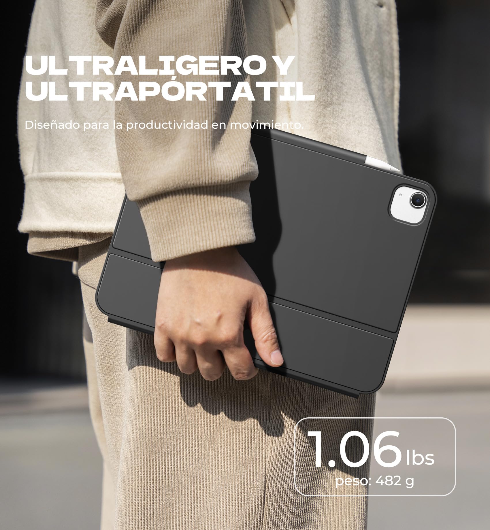 Dexnor Teclado para iPad Air 11" M4/M3/M2(2026/2025/2024), iPad Air 5/4 Generación, iPad Pro 11 4/3/2/1 Gen., Magnético Ultrafino Folio Desmontable Trackpad Multitáctil Retroiluminación, Negro