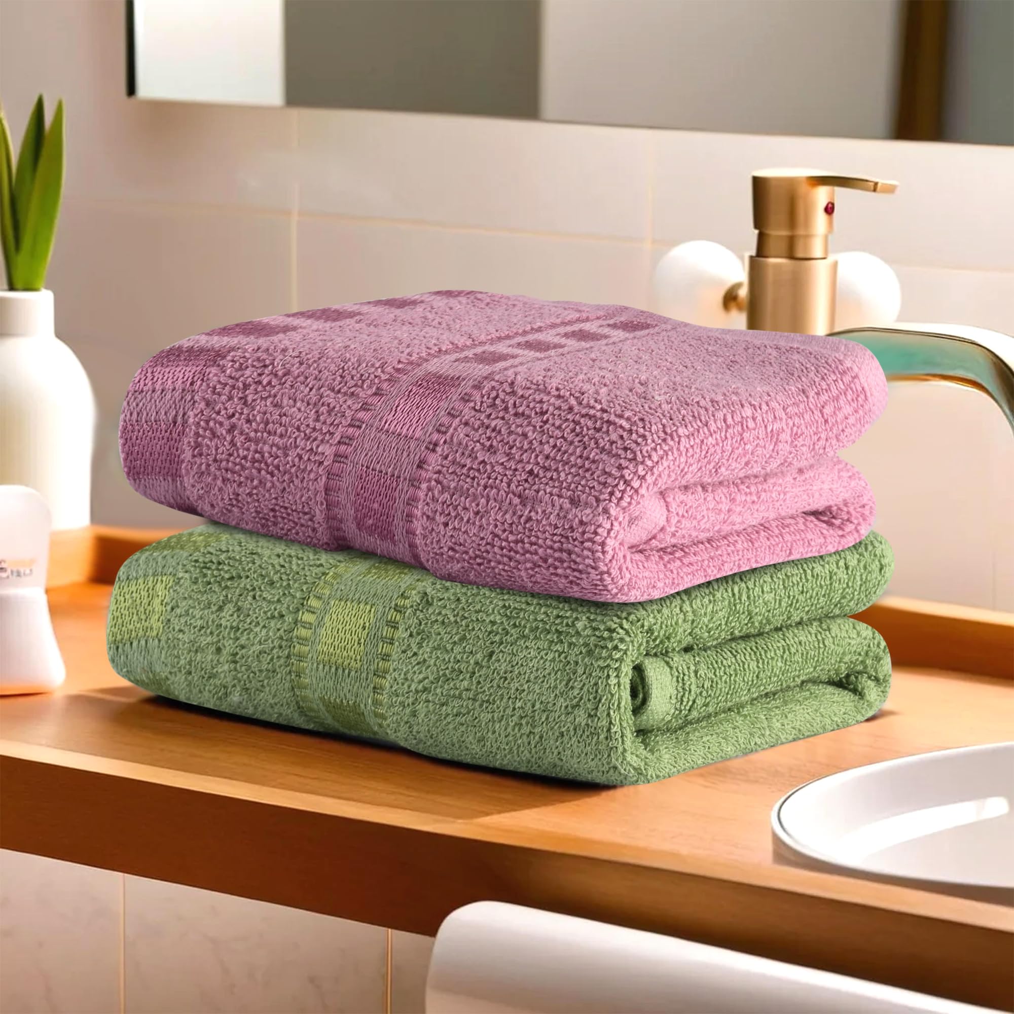Heart Home Pack of 2 Cotton Hand/Face Towels for Men & Women | Easily Washable | Workout Gym Napkins for Men | Pocket Towel - Green & Pink (B0D9BQG4B5) Amazon Price History, Amazon Price Tracker