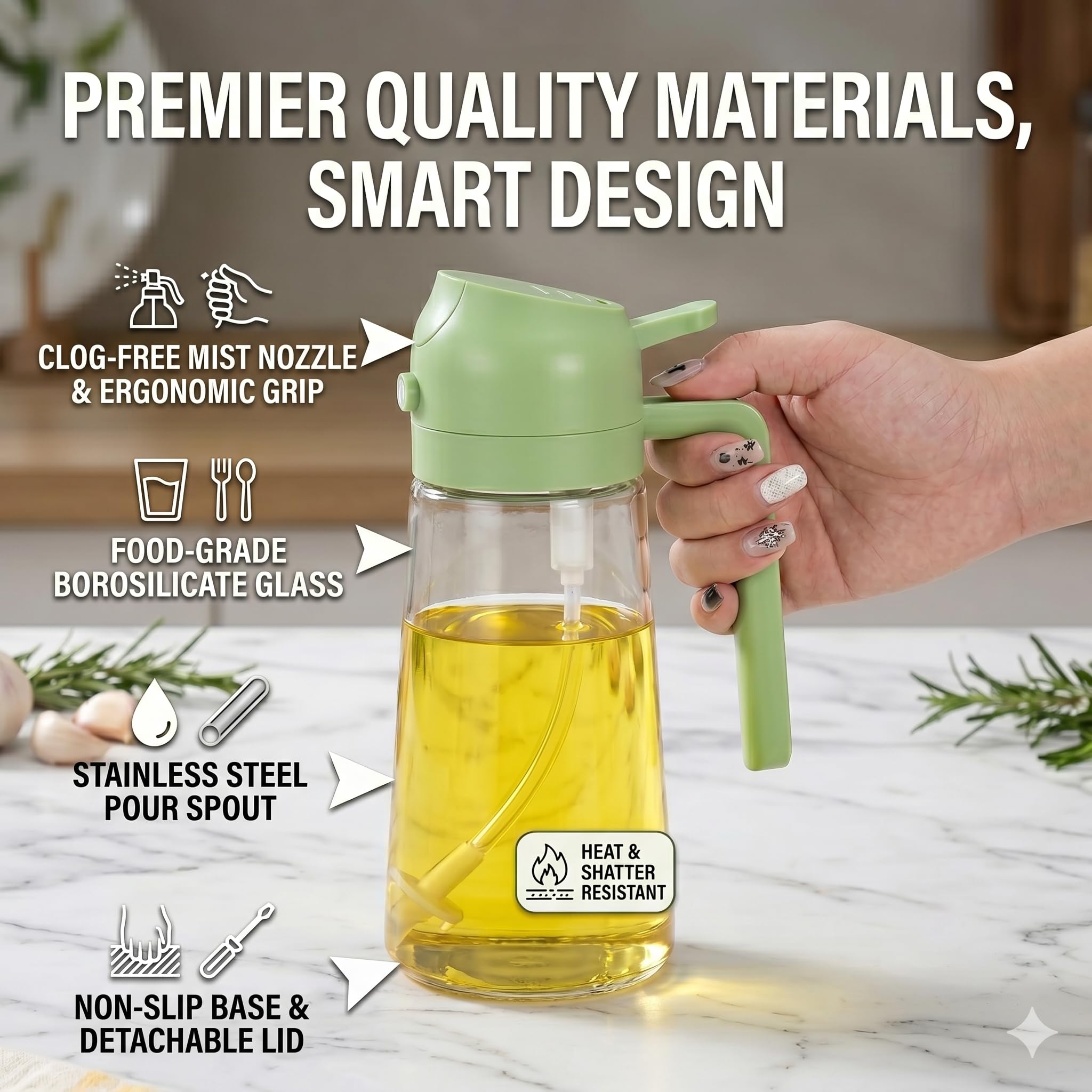 Havanish Oil Sprayer and Oil Dispenser Bottle for Kitchen, Glass Oil Bottle with Premium Nozzle, 2 in 1 Oil Sprayer for Air Fryer, Salad, BBQ, Roasting (500ml, Multi Color) 4