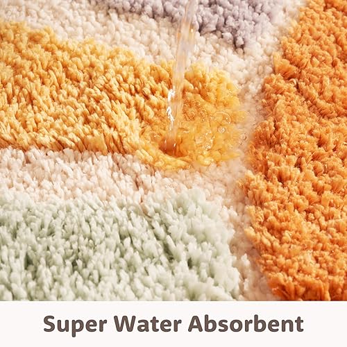 Miniatura 5 de Alfombra de baño grande de 37 x 20 pulgadas, diseño de amanecer bohemio, tapete de baño semicírculo, tapete de baño de sol, retro, bohemio, medio