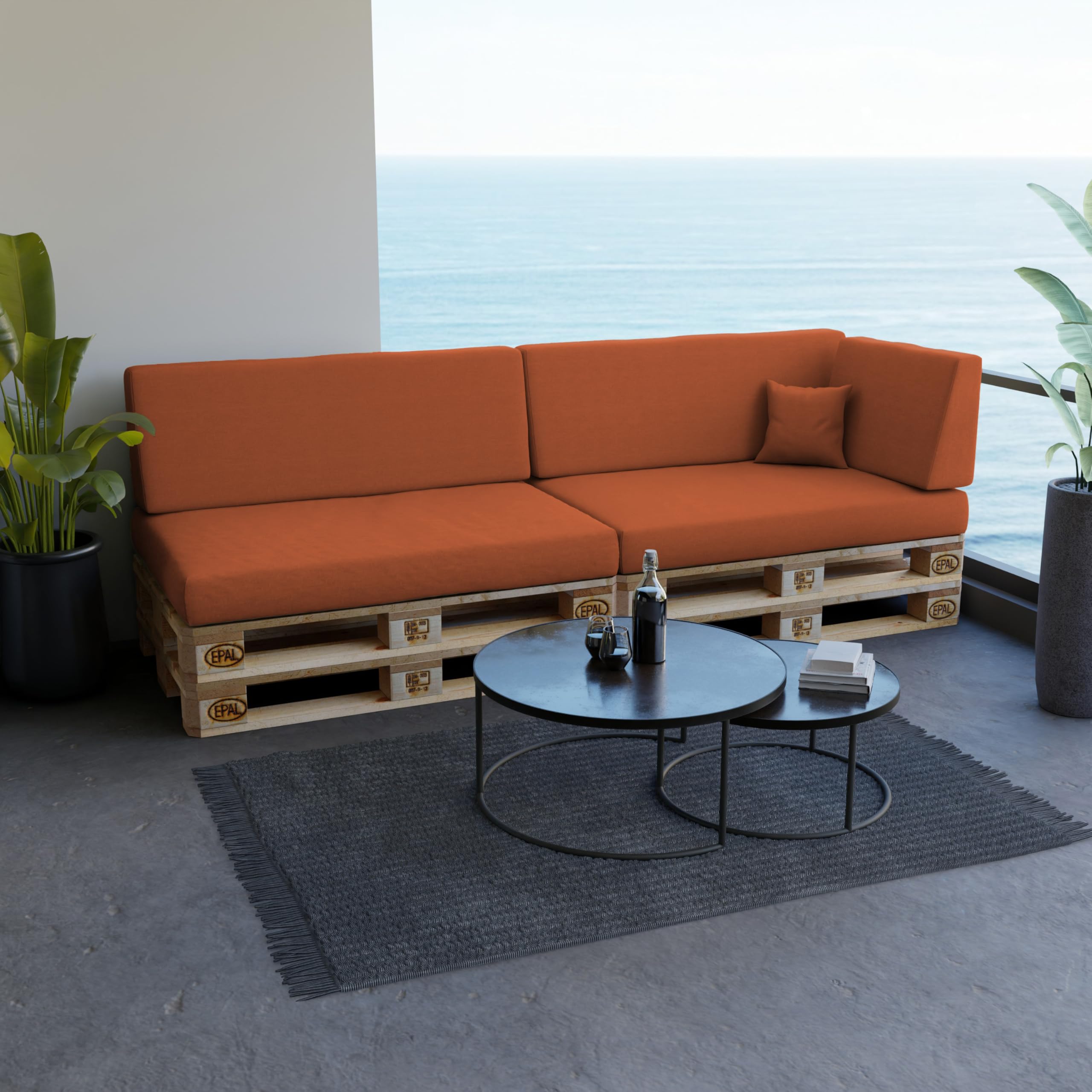 POKAR Euro Pallet Seating Set of 2: 1x seat cushion 120x80cm + 1x back cushion 120x40cm, cold foam, removable covers, Home Garden Furniture DIY, indoor outdoor pillow, without pallets, Beige — view 182