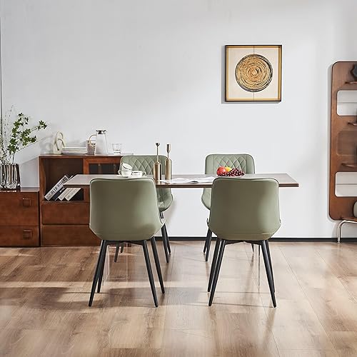 Miniatura 6 de YOUNIKE Juego de 2 sillas de comedor tapizadas de piel sintética con patas de metal, respaldo ergonómico sin brazos, sillas modernas de mediados de