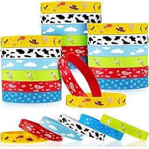 Deekin 36 Pcs Western Cow Print Silicone Bracelets Party Favors for Kids | Blue Sky Cloud Pattern, Stretch Wristbands, Cartoon Story Birthday Baby Shower Goodie Bag Fillers