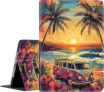 Case for iPad A16 11th Generation 11 Inch 2025, for iPad 10th Generation 10.9 Inch 2022, Slim Folding Stand Cover with Auto Wake/Sleep ,Vintage Bus Beach Tour