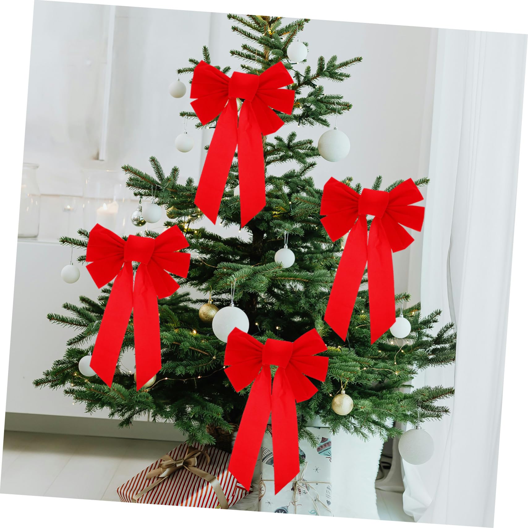 4 Piezas de Navidad Unidades Moños Decorativos para Árbol Navideño Adornos Festivos para Guirnaldas Escaleras y Regalos
