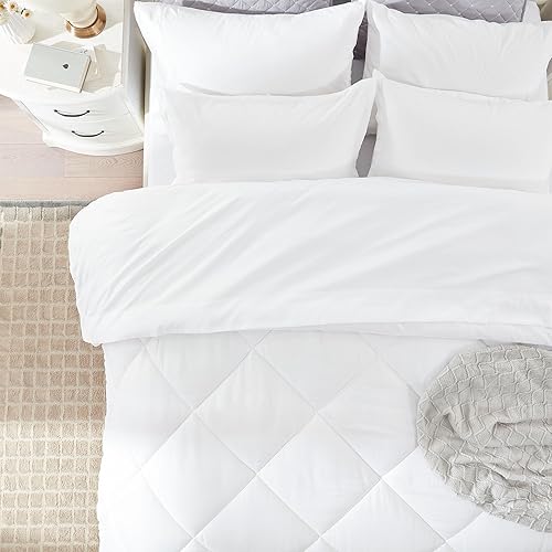Miniatura 8 de Sonive Juego de edredón con fundas de almohada de 200 gsm, relleno alternativo de plumón con 8 pestañas de esquina para todas las estaciones, suave