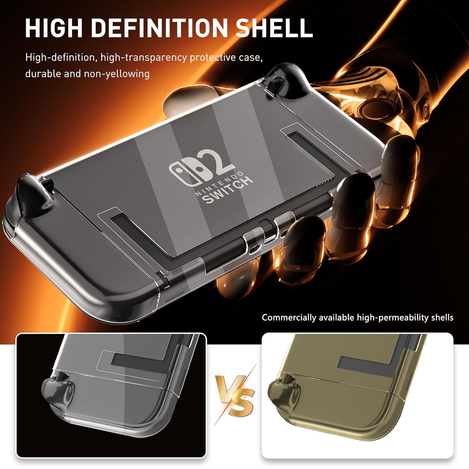 [Easy Docking Version] GLDRAM Clear Case for Nintendo Switch 2 (2025), Dockable Hard Shell PC Protective Skin Cover with Screen Protector & 4 Thumb Grips for Switch 2 Console & Split Grips- Crystal - Image 4