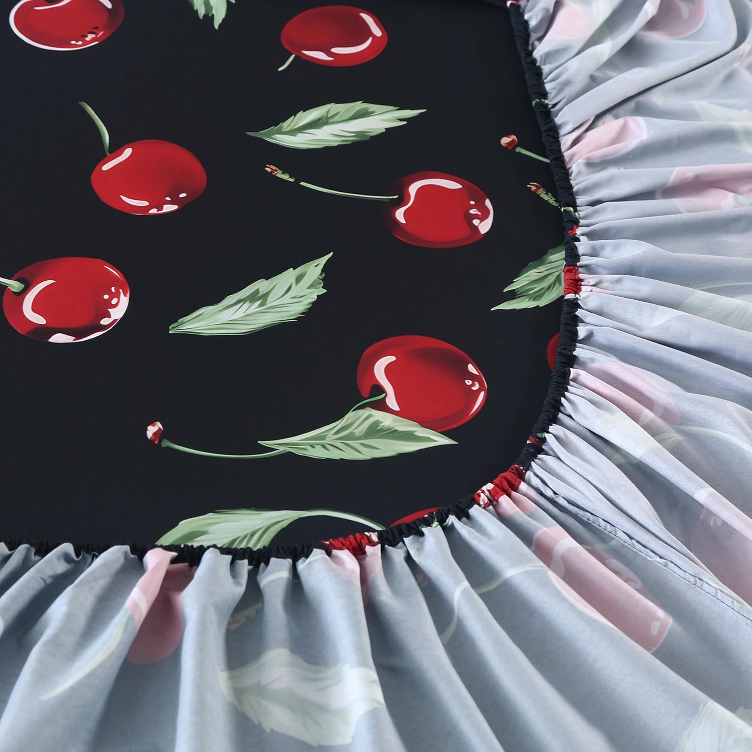 SDIII 4PCS Red Cherry Sheets Set Queen, Soft Microfiber Cherry Sheets Queen, Cute Fruit Patterns Bed Sheet for Girls Boys Kids and Teens