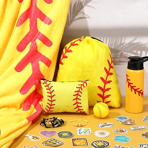 Miniatura 6 de 8 regalos de sóftbol incluyendo manta, botella de agua de 23 onzas, bolsa con cordón, bolsa de cosméticos, calcomanías, pulseras, bandas elásticas
