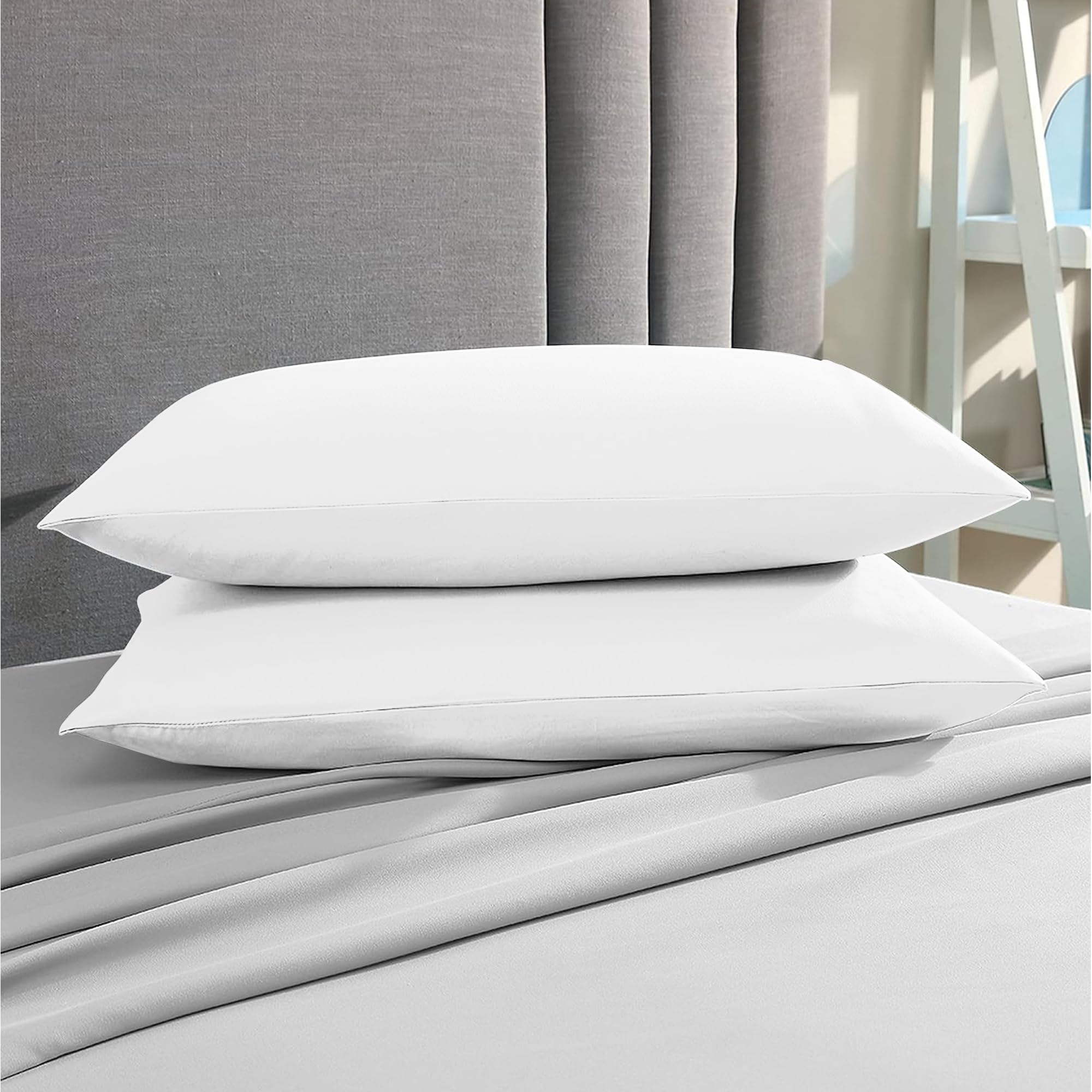 Superior Egyptian Cotton 600 Thread Count Stripe Pillowcases, King, Light Blue, 2