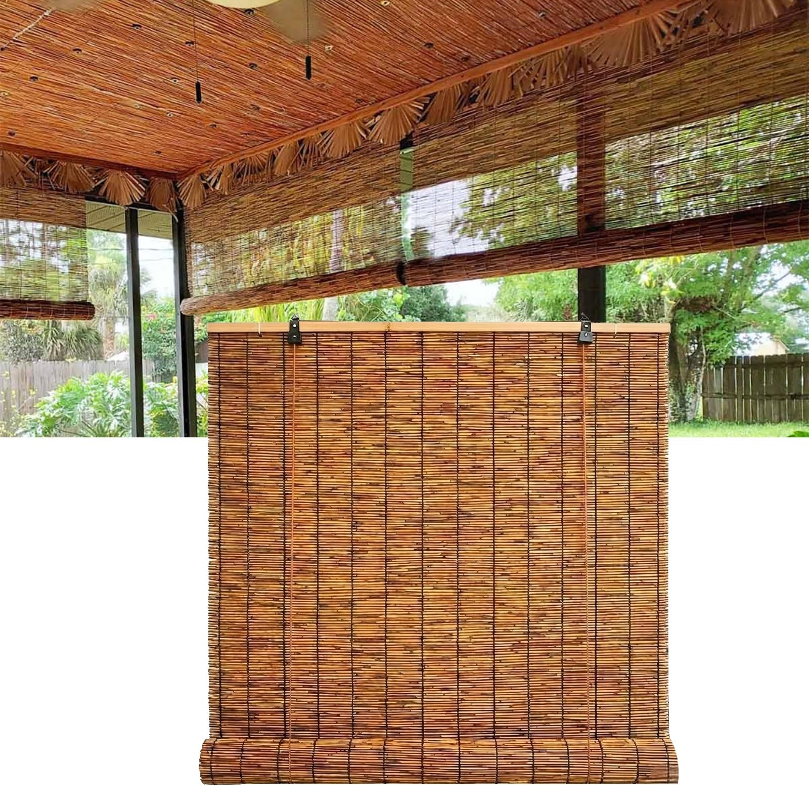 CMJYMX Natural Reed Curtains, Outdoor Bamboo Roll-up Shades, Brown Bamboo Blinds For Outdoor Porch Patio Privacy Blinds With Lift 50 70 90 110 130 150cm(130x230CM/51x90IN(WxH))