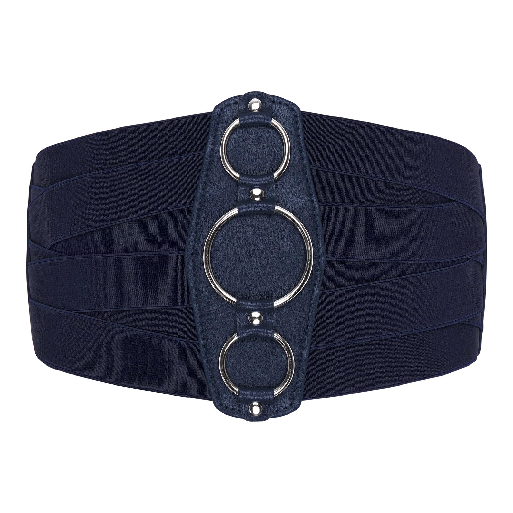 BlackButterfly 7 Inch Wide Lattice Corset Waspie Elastic Waist Belt (Midnight Blue, XXL)