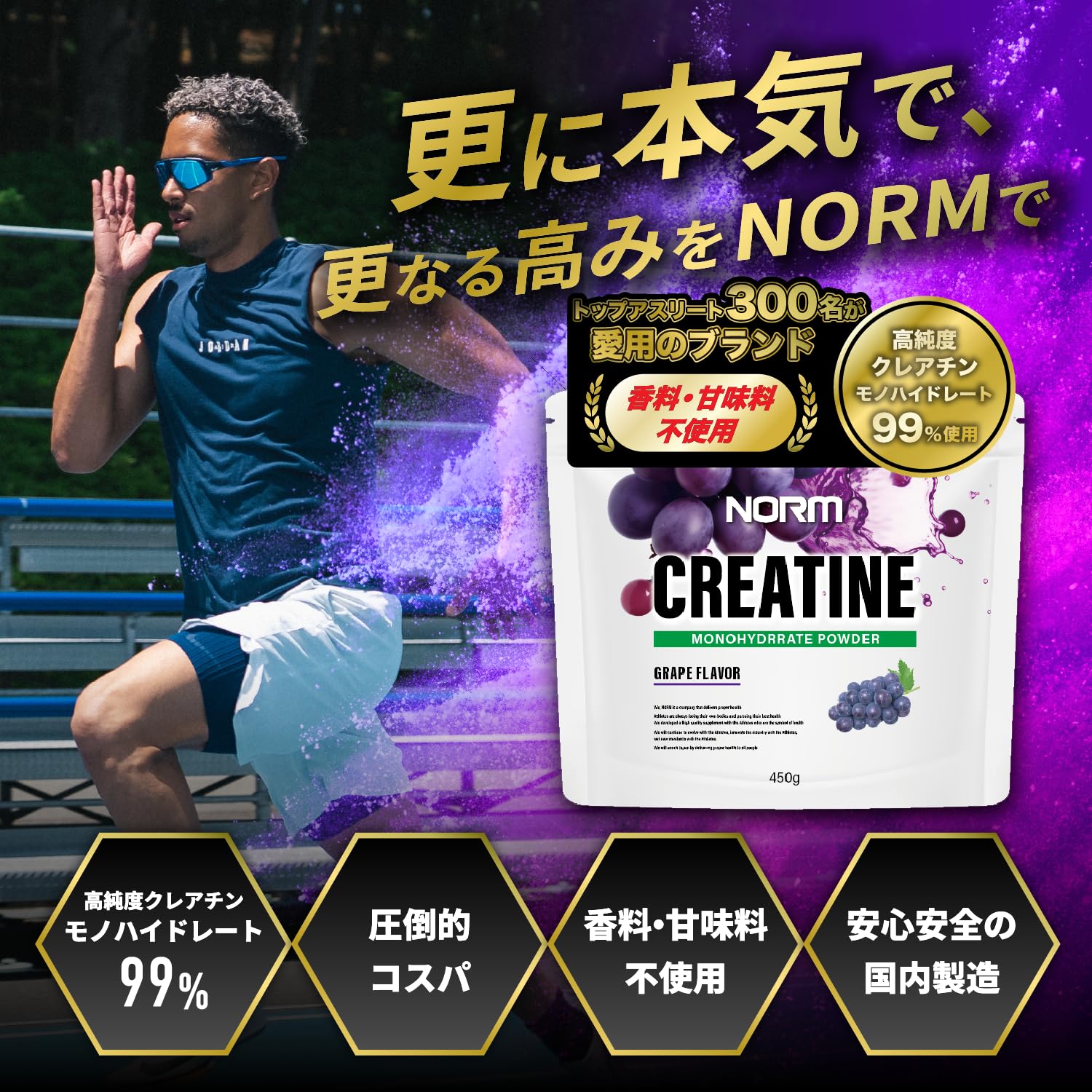 Amazon | NORM クレアチン モノハイドレート グレープ味 450g 高純度99 