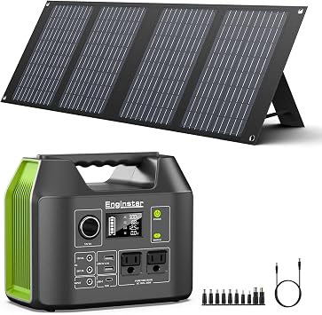 محطة إنجينستار للطاقة المحمولة ، 300 واط 296 واط بنك البطارية مع منفذ 110 فولت Pure Sine Wave AC ، شاحن لوحة شمسية قابلة للطي 100 واط مع منفذ DC 18V لمحطات الطاقة المحمولة