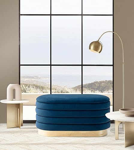 Iconic Home Banco de almacenamiento para cueva, tapicería de terciopelo copetudo, base de metal en tono dorado con compartimento interior discreto,