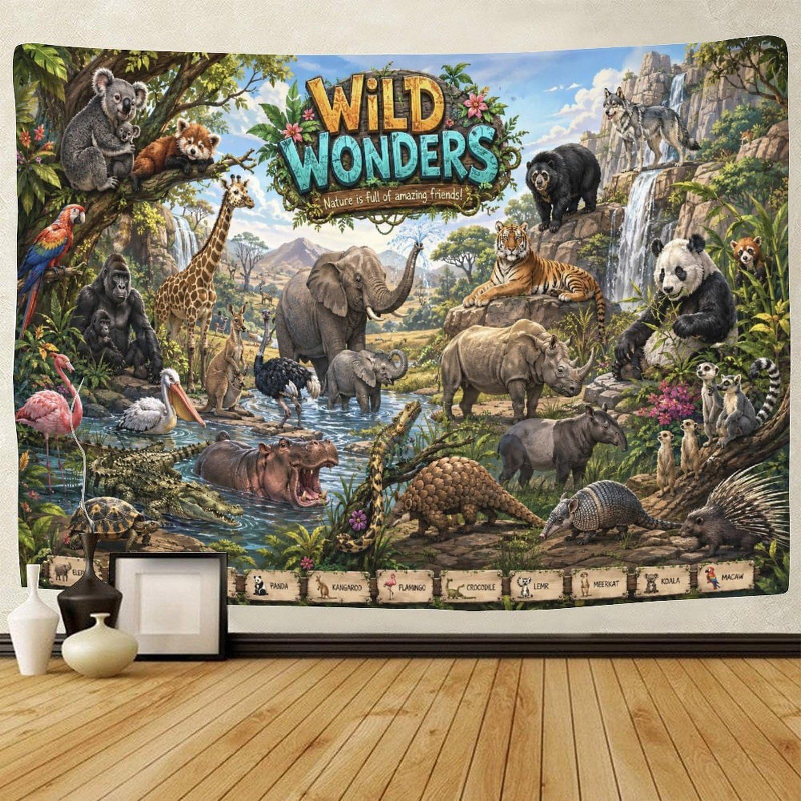 GPMNBCXZK Wild Animals Group Guide Tapestry for Bedroom 3D Print Wall Hanging Decor Tapestries Poster Home Decoration Bedroom Dorm 130cmx150cm