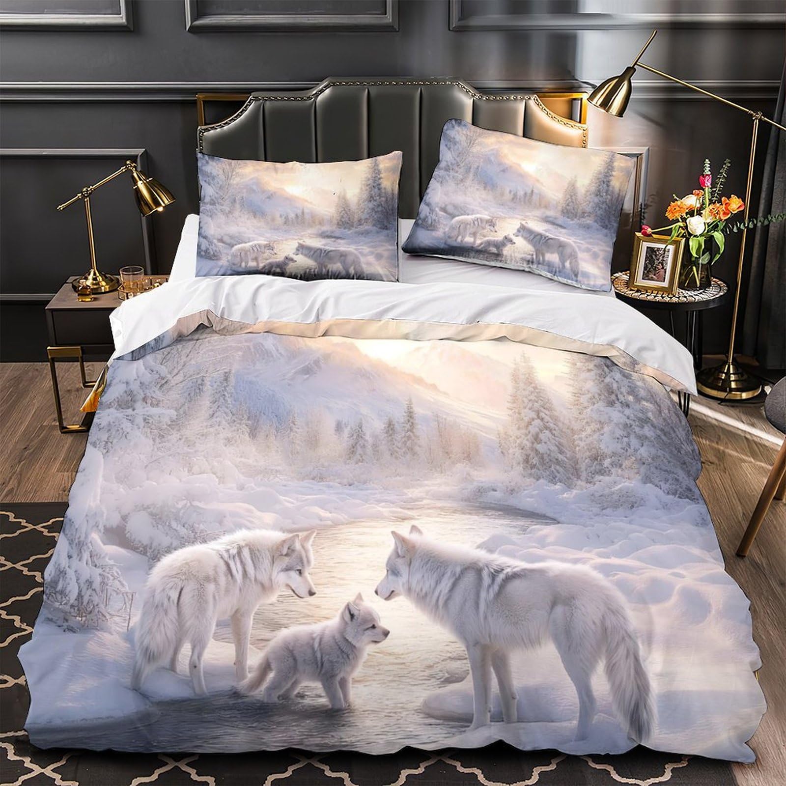 Housse de couette loup microfibre anti-tache pour un lit double propre et sain