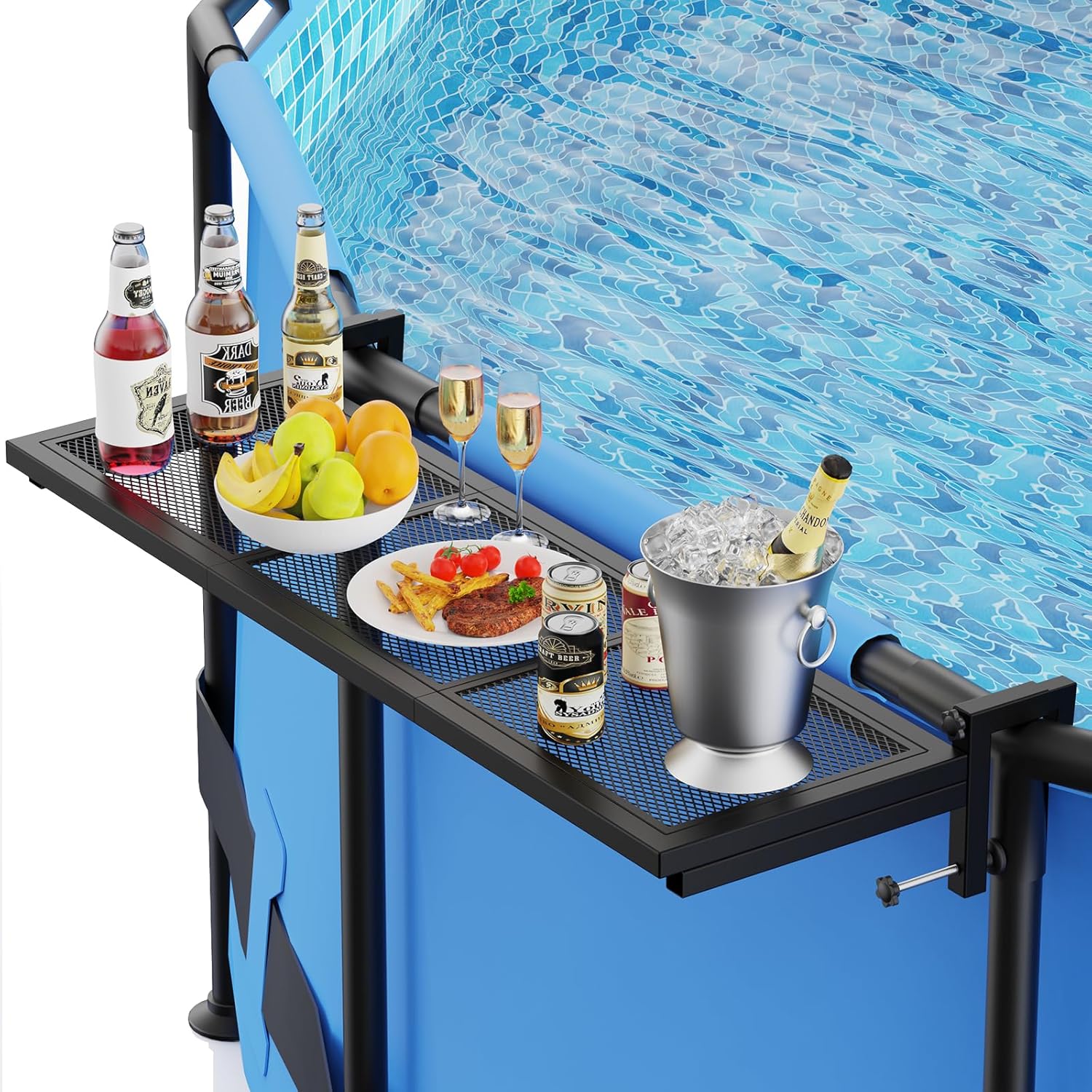 BORISI Pool Bar, Above Ground Pool Bar Table, 38.5×11.8" Poolside Bar, Swim Up Bar Pool Shelf Fits 3.7" or Less Top Rail, Patio Poolside Table for Round Frame Pools, Easy Maintenance, Stable Tabletop