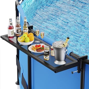 BORISI Pool Bar, Above Ground Pool Bar Table, 38.511.8" Poolside Bar, Swim Up Bar Pool Shelf Fits 3.7" or Less Top Rail, Patio Poolside Table for Round Frame Pools, Easy Maintenance, Stable Tabletop