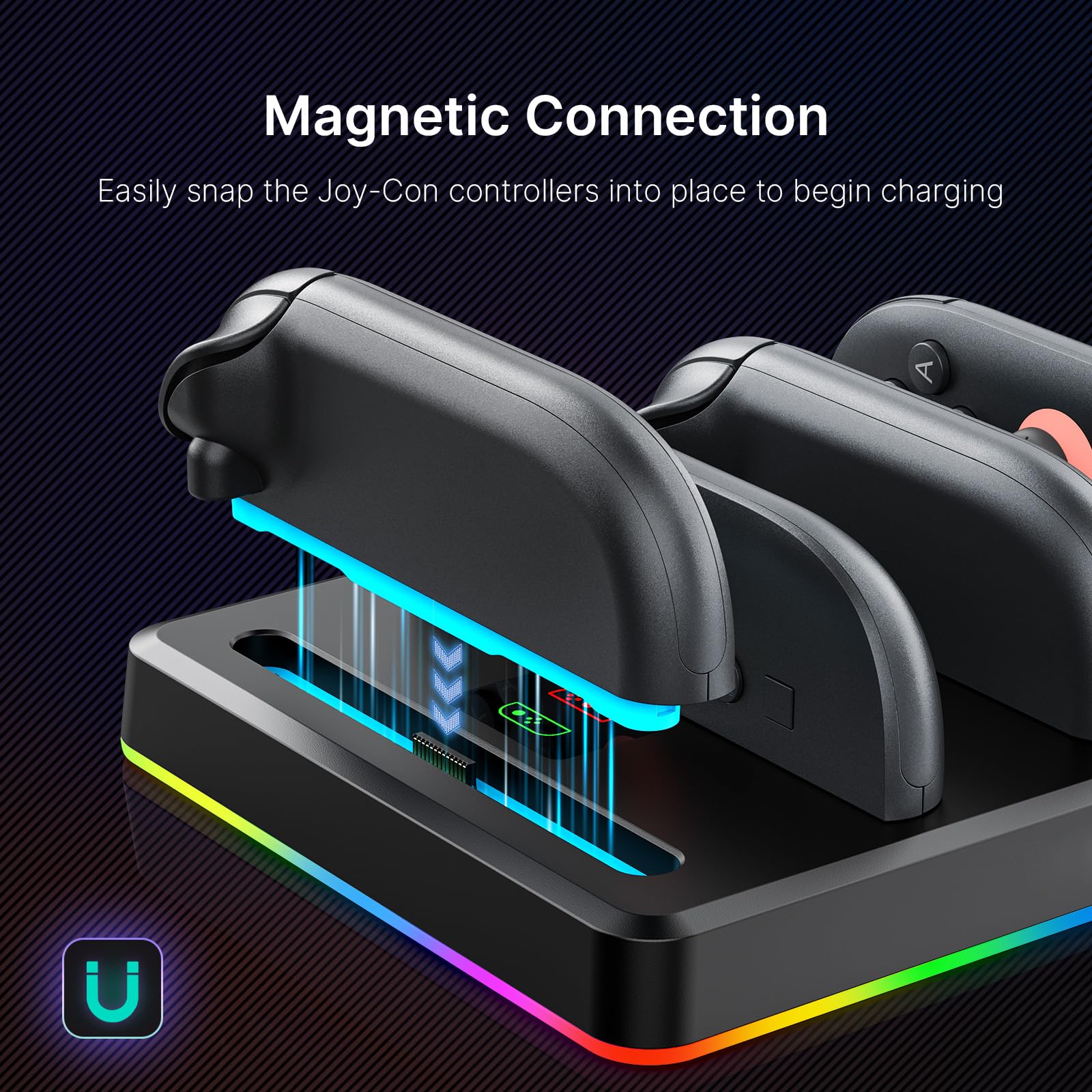 NexiGo Verbesserte Controller-Ladestation kompatibel mit Nintendo Switch 2, Ladestation für Joy-Cons mit Mehreren RGB-Lichtmodi, Tonbenachrichtigungen, LED-Anzeigen, integriertem Ständer