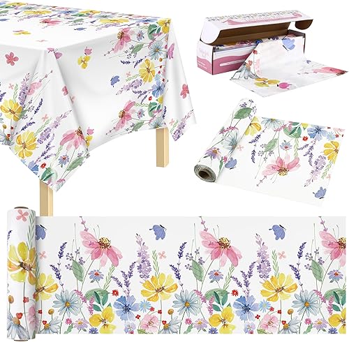 Miniatura 28 de Kochorie Rollo de mantel de copo de nieve azul de 100 pies x 54 pulgadas con caja cortadora, mantel desechable impreso con copos de nieve