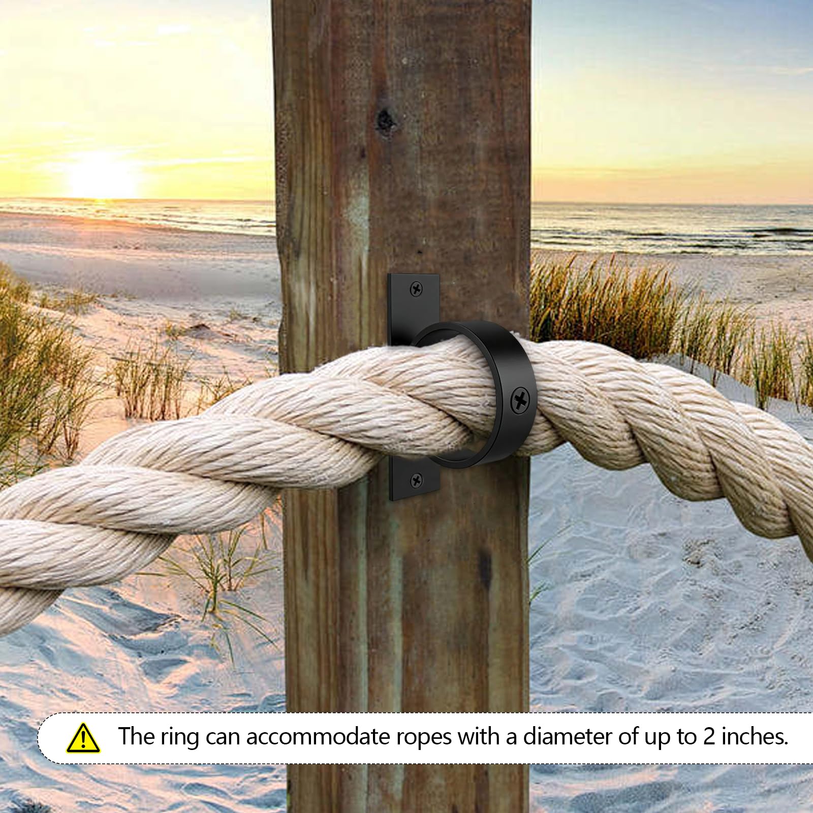 5 Stück Schwarz Seilhalter, Kordelhalter 5cm Ring Seilhalterung mit Kreuzschrauben Befestigung, Dekoseilhalterung Seilträger Halterung aus Edelstahl Jute Seil Handlaufseil Treppenseil Zubehör