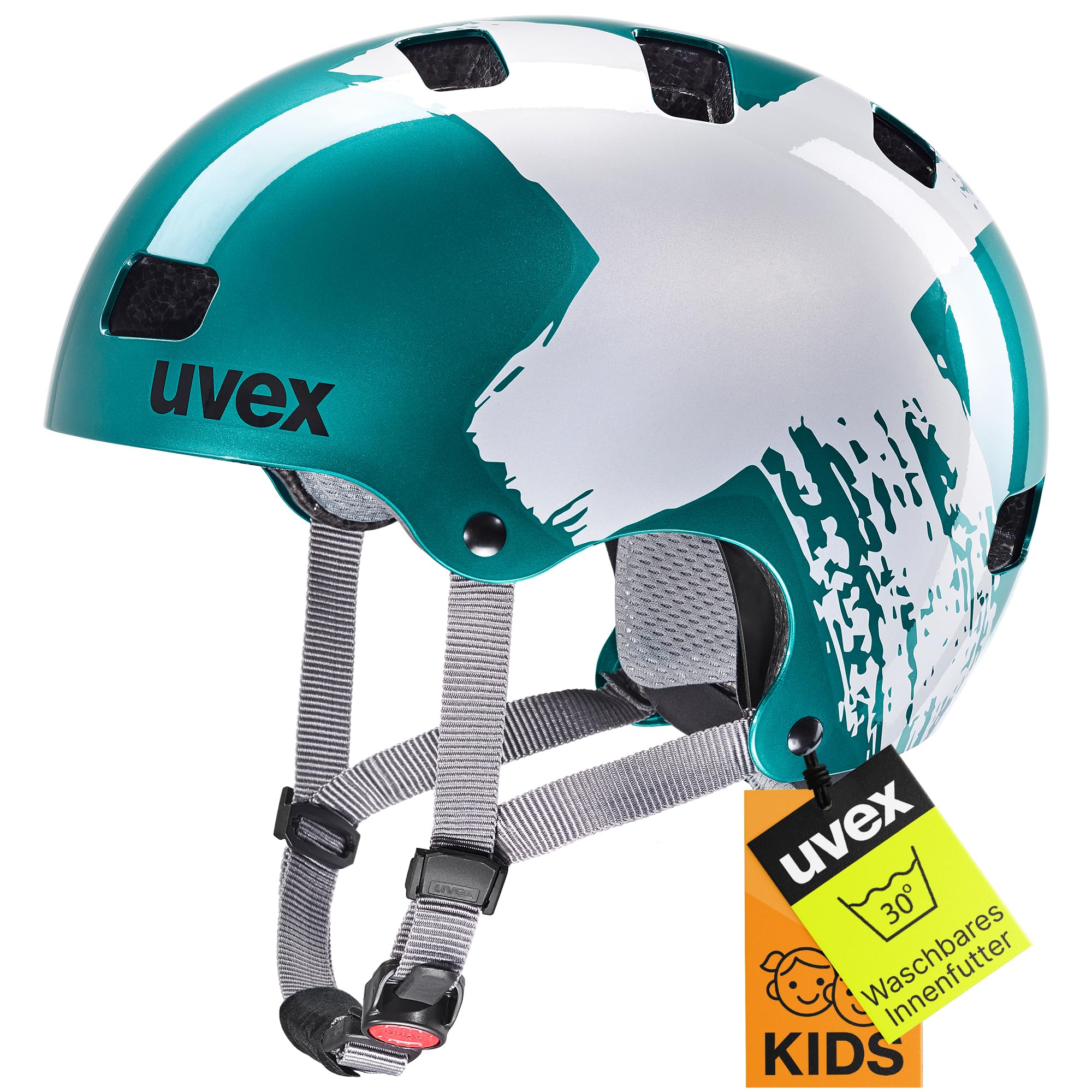uvex Kid 3 Kinderfahrradhelm, Teal-Silver, 55-58 cm