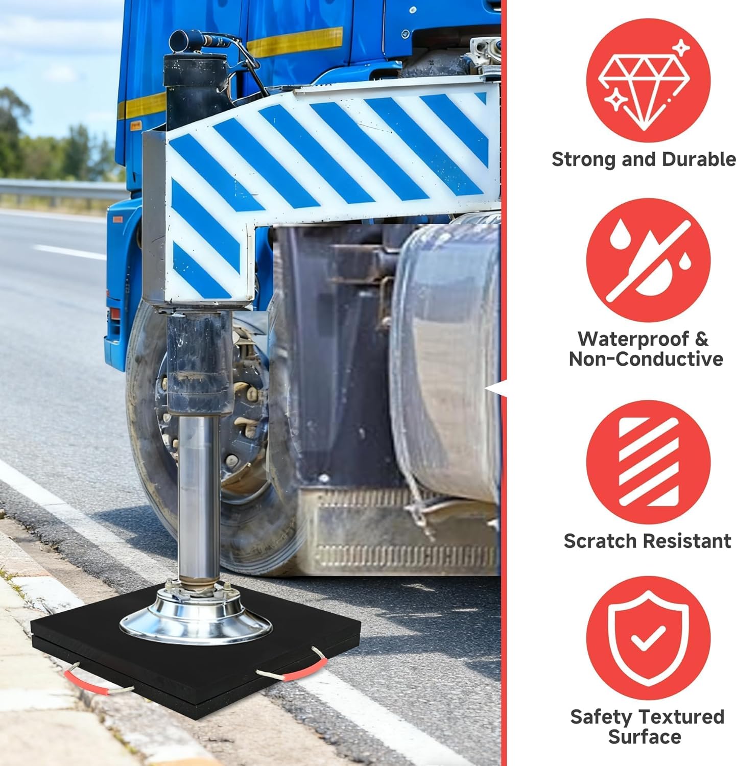 2 Pcs Outrigger Pads, 18" x 18" x 1" Heavy Duty RV Jack Pads with Handle, Non-Slip Rv Stabilizer Rv Pads or Leveling Jacks Blocks for Truck Trailer Crane Wrecker Service Truck, Black