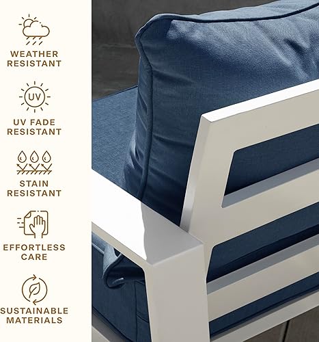 Vista 56 de Honeycomb - Asiento profundo para exteriores, 24 pulgadas de ancho x 23 pulgadas de profundidad, cojín para silla de exterior, rayas marfil y negro