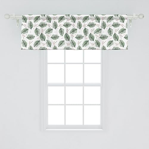 Miniatura 26 de Ambesonne Cenefa de Ventana Natural, Adorno de Estilo Escandinavo con Árboles Desnudos y Pájaros, Cenefa de Cortina para Decoración de Cocina y