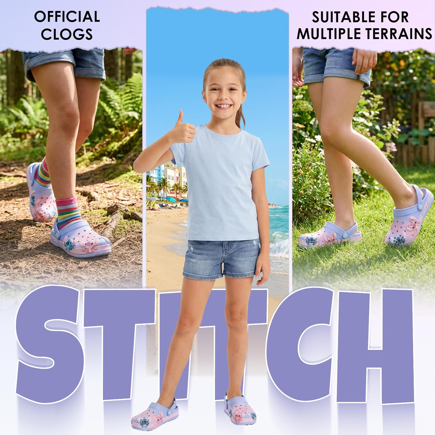 Get Trend Disney Stitch | Minnie | Princess Girls Clogs, Slip On Slides Slippers, Garden Sandals, Beach Shoes, Non-Slip Sole