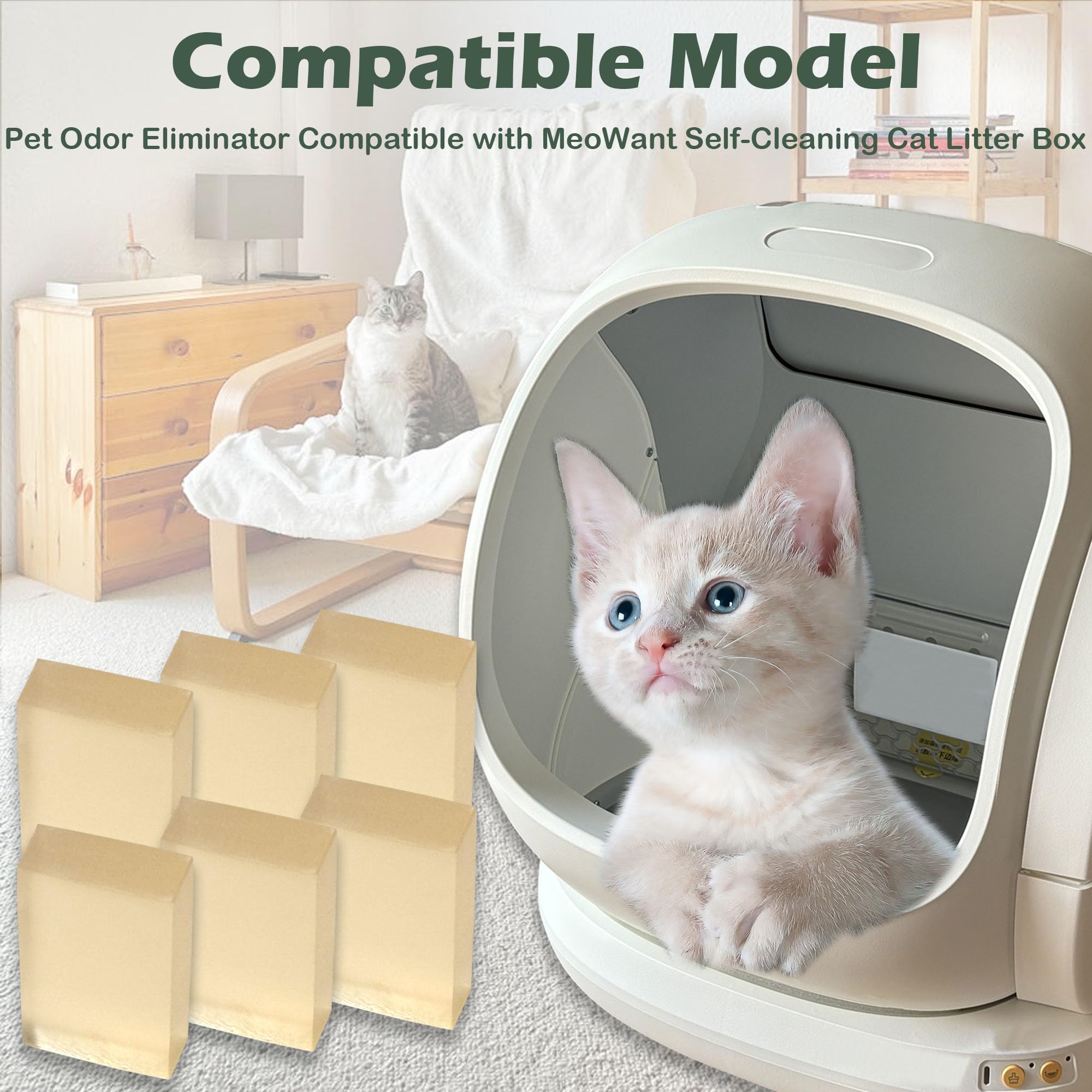Paquete de 6 eliminadores de olores para mascotas MeoWant caja de arena automática para gatos, gel desodorante de control de olores de mascotas para caja de arena para gatos MeoWant autolimpiante