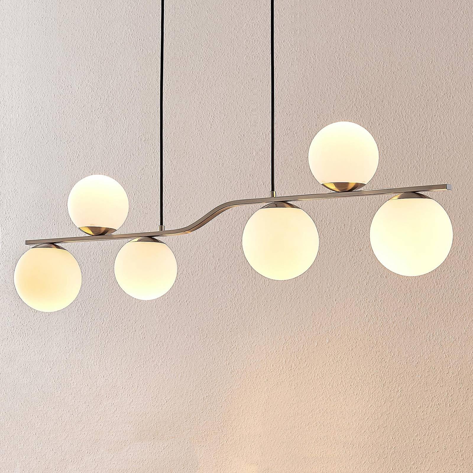 Lindby Lampadario a Sospensione Moderno con 6 Sfere in Vetro, Luci E14 Sospeso Bolle per Cucina Sala da Pranzo Soggiorno Tavolo Ristorante Metallo 110 cm